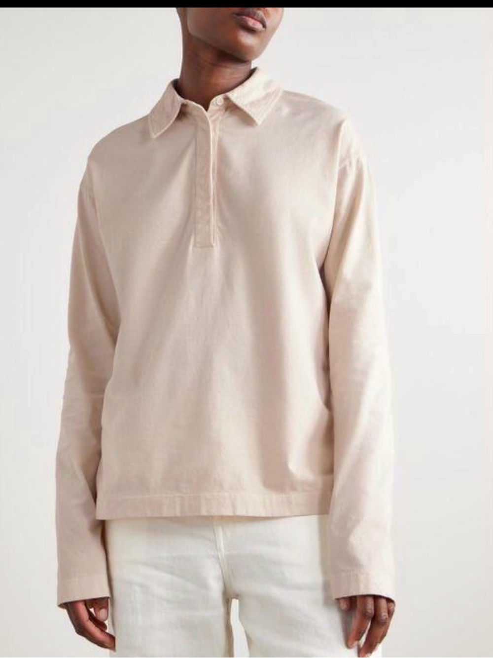The Row Greto Cotton Henley Top Cream Beige Long Sleeve Size M